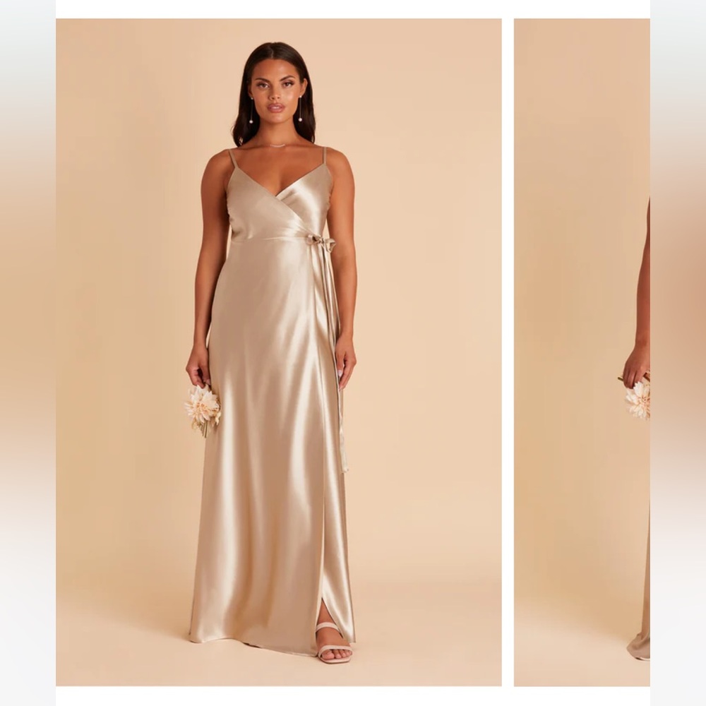 Birdy Grey Cindy Bridesmaid Dress - Shiny Satin Neutral Champagne, Large